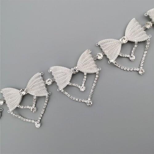1 feet Silver Crystal Bow Pendant Rhinestone Chain Bowknot Metal Chain Collar Trim for Wedding Dress Necklace Bag Decoration