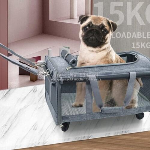 10%Fashion universal wheel portable pulley bag cat backpack dog out bag breathable pet travel bag portable pet cage