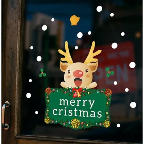 2021 Cute Elk Christmas Wall Stickers Window Glass Festival Decals Santa Claus Murals New Year Merry Christmas Home Decorations