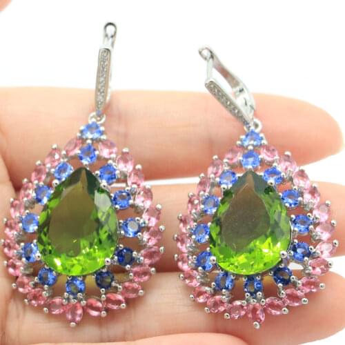 38x24mm Romantic Round Shape Created Pink Morganite Gift For Ladies Wedding Silver Earrings