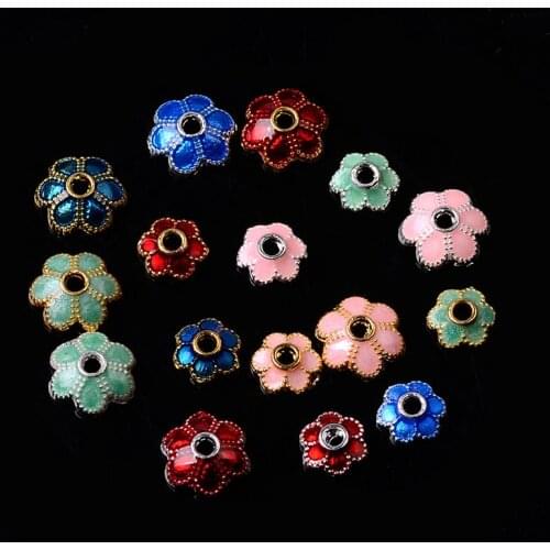 100pcs/lot Vintage Enamel Flower Bead Caps Silver/gold Plated Spacers For Charm Bracelets Jewelry Making Accessories Diy