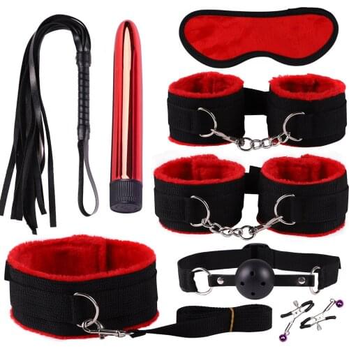 8Pcs Adults Products BDSM Kits Bondage Gear Handcuffs Dildo Vibrator Whip Erotic Adult Games Sex Toys for Women