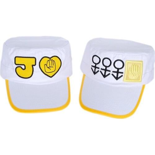 Anime JoJos Bizarre Adventure Kujo Jotaro Cosplay White Hat Cap Cosplay Props Embroidery Halloween Christmas Party Unisex