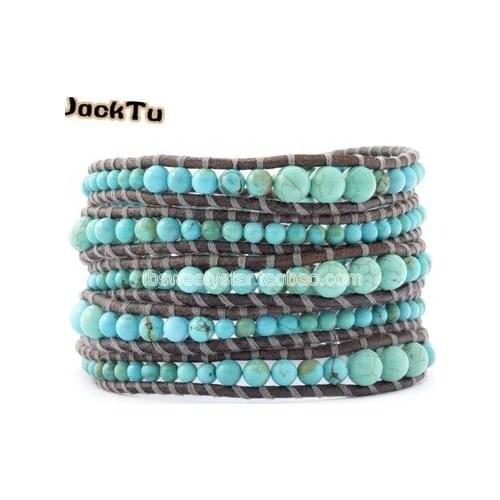 Free shipping different size green beads mixed wrap bracelet for party