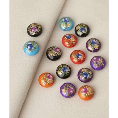 Resin Japan Painting Vintage Japanese Tensha Spacer Beads Ball Purple Rose Flower Pattern About 16mm Dia, 5 PCs