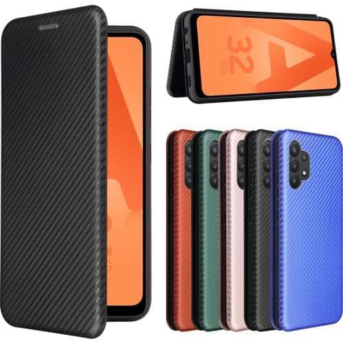 For Samsung A32 4G Case 6.4'' A325F Carbon Fiber Flip Leather Case For Samsung Galaxy A32 5G 6.5'' Case Cover A 32 2021