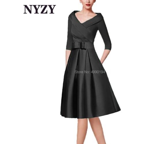Black Mother of the Bride Groom Dresses with Sleeves NYZY M256B Satin Formal Dress for Wedding Party Coctel robe de soiree