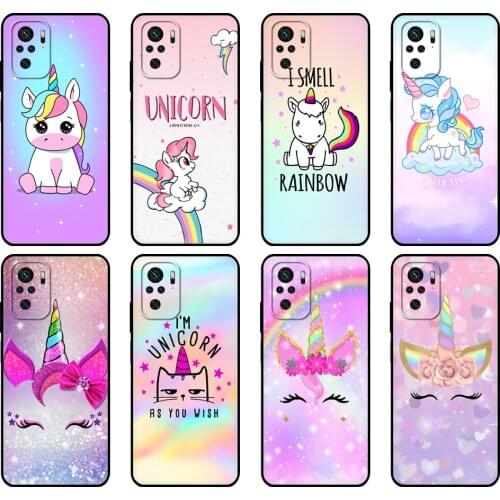 Black tpu Case For Xiaomi Redmi 9T Case Redmi Note 9T Note 10 Pro Case Rainbow Unicorn Rainbow Unicorn