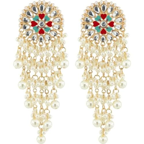 Ethnic Jewelry Bollywood Traditional Indian Pearl Jhumki Earrings for Women Bohemian Big Long Tassel Statement Earring Arab