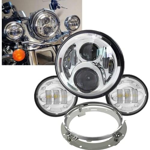 7" Motorcycle LED Headlights for Harley, 2PCS 4.5" LED Fog Lights Kits 60W LED Headlamp Bracket Mounting Ring for Touring Fatboy