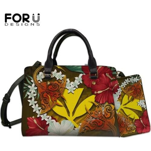 FORUDESIGNS 2021 New Arrival Shoulder Bags for Women Kanaka Manta Ray Plumeria Polynesian Printed Luxury Leather Handbags Totes