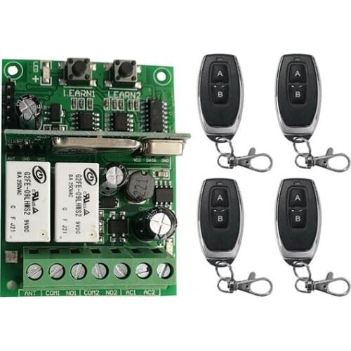 Individual learning code DC9V 12V 24V 10A 2CH RF Wireless Remote Control Relay Switch Security System Garage Doors Electric Door