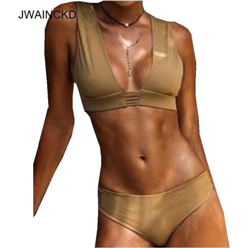 JWAINCKD Sexy Bikinis Set Swimwear Women Swimsuit Female Push Up 2019 Women Bikini Bathing Suit Beachwear Solid Deep V Biquini