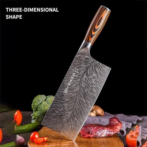 Kitchen Knife Stainless Steel Utility Cleaver Chef Knife Damascus Drawing Meat Santoku Cooking Tool Set Meat Cleaver
