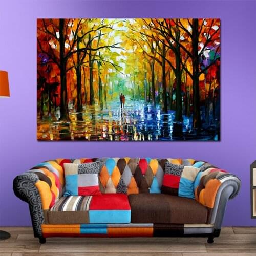 Colorful Palette Knife Oil Painting Prints on Canvas Raining Street Giclee Print Canvas Painting Wall Art For Living Room Decor