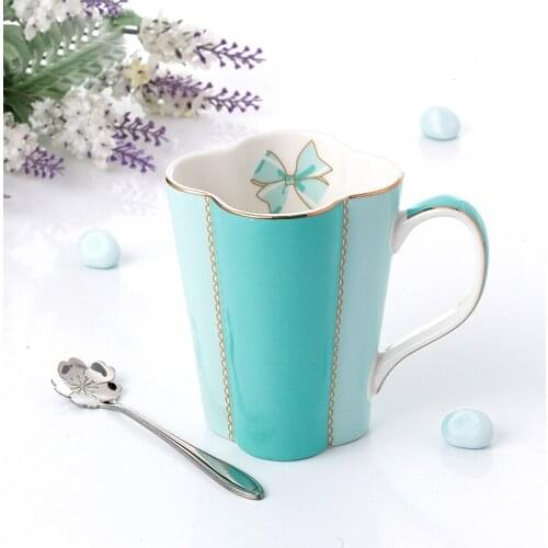 Creative Ceramic Mugs Blue Pink Coffee Cup With Spoon Water Milk Drinking Tazas Tea Party Home Drinkware Gifts