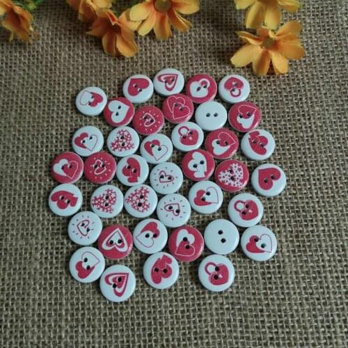 50/100Pcs/lot Flower Printed Round Wooden Button 2 Holes 15mm Mixed Wood Buttons Sewing Accessories For Clothing Decoration DIY