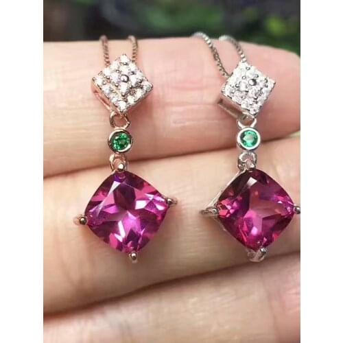 Natural pink topaz gem Pendant natural gemstone pendant S925 silver Elegant Simple square geometry Women girl party fine jewelry