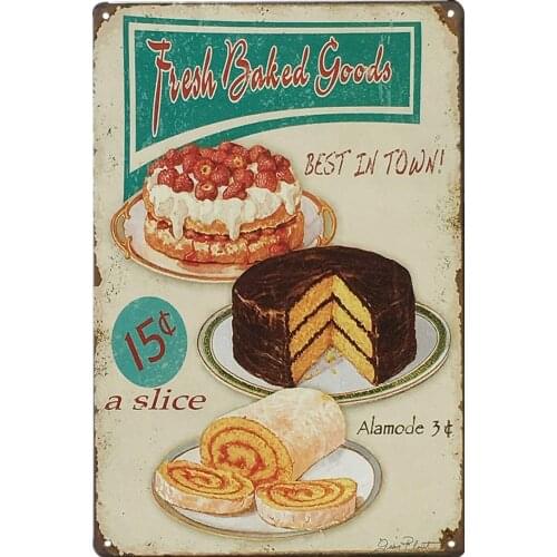 Metal Wall Sign Home Kitchen Fresh Baked Goods Best Rustic Wall Decoration In Town Retro Square Metal Sign 8X12 Inches