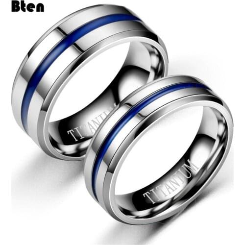 Bten Trendy Stainless Steel Black Blue Groove Ring For Men Wedding Bands Rainbow Lovers Ring Male Jewelry Drop Shipping