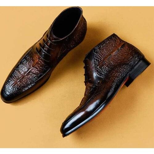 SIPRIKS Mens winter Boots Genuine cow leather chelsea boots brogue casual ankle flat lace up dress boots male cowboy boots 45