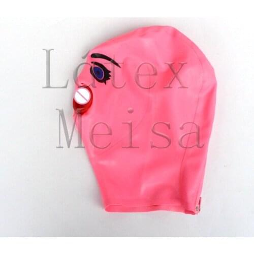 Novelty rolling mouth decoration exotic latex cartoon hoods open nostrils in pink color for adults