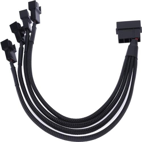 Black Sleeved 4pin IDE Molex to 4-Port 3Pin/4Pin Power Supply Plug Cooler Cooling Fan Splitter Power Cable Wire for PC Computer