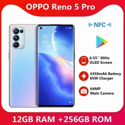 Original Oppo Reno 5 Pro 12GB RAM 256GB ROM 5G Smart Phone 4350mAh Battery 6400MP Camera 65W Super Charger 6.55 Inch Smart Phone