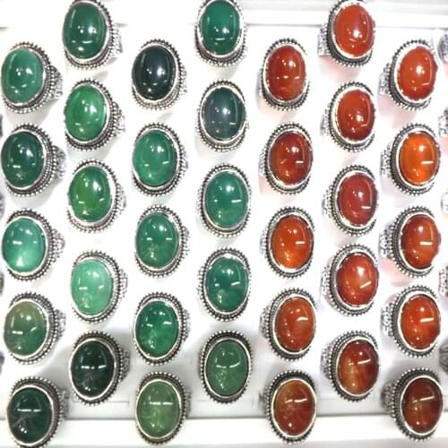 Oval Shape Real Natural Green and Red Agates Rings Vintage Style Size 6-10 Wholesale 50pcs/lot