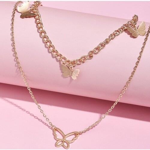 Sweet Butterfly Animal Necklaces Set Gold Pendant Tassel Chain Clavicle Necklace Women Cute Party Wedding Jewelry Accessories