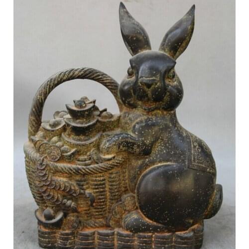 Song voge gem S1858 12 Old China Bronze Animal treasure Barrel Zodiac Year Rabbit Statue sculpture
