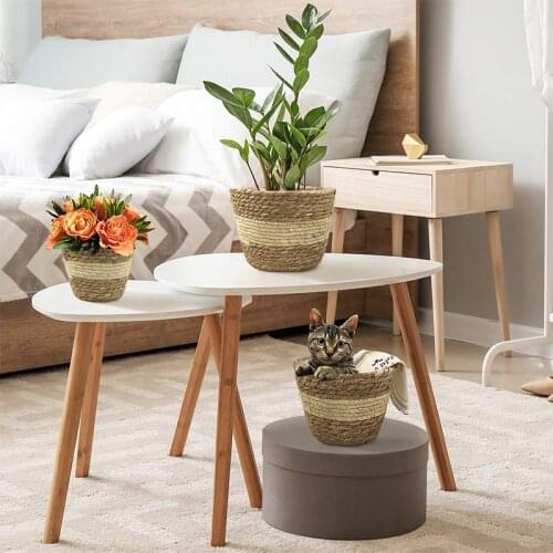 3Pcs/Set Fashion Handmade Rattan Rope Flower Pot Storage Basket Foldable Home Garden Wicker Planter