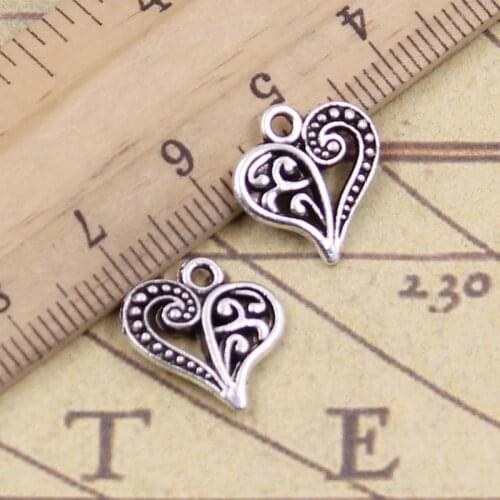 30pcs Charms Hollow Lovely Heart 15x14mm Antique Bronze Silver Color Pendants Making DIY Handmade Tibetan Finding Jewelry