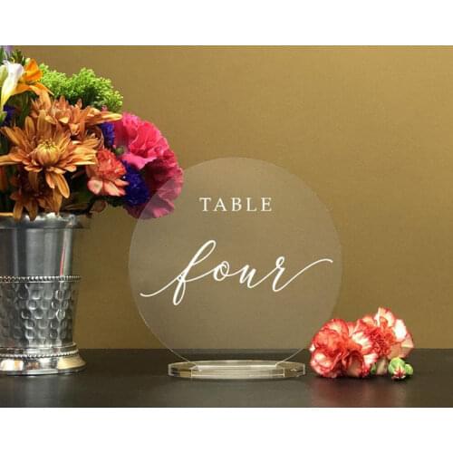Custom Round Table Number with Stand Clear Acrylic Wedding Table Number Calligraphy Wedding Table Decor Plexiglass Table Number