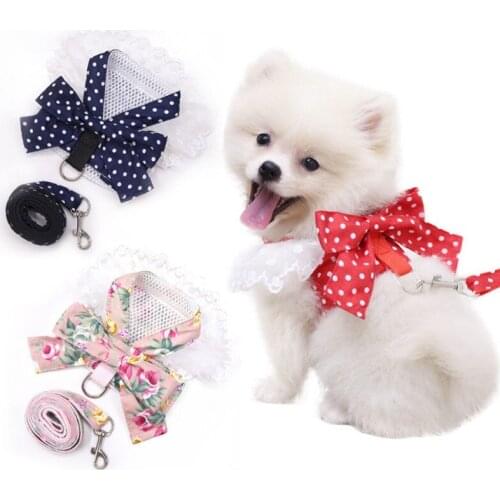 Cat Harness Breathable Adjustable Harnesses Leash Set Cat Dress Bow Chest Belt Collar For Kitten Puppy Outdoor Cat Accessories