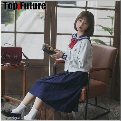 Sapporo white three soft girl school uniform Japanese department JK uniform skirt basic sailors uniform students middle suit