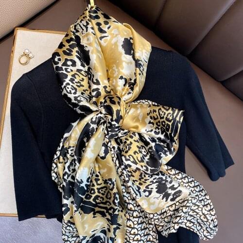 Visual Axles Spring Silk Scarf Women Designer Leopard Print Pashmina Shawl Foulard Femme Luxury Head Hijab Long Muslim Scarves