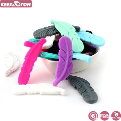 Keep&Grow 50Pcs Silicone Feather Beads BPA Free Baby Teethers Chewable Baby Teething Oral Care Toys DIY Baby Necklace Pendant