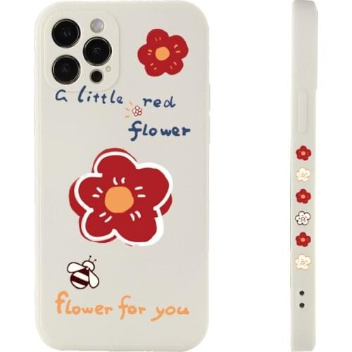 Cute Smiley Beautiful Flowers Liquid Silicone Phone Case For iPhone 11 12 Pro Max Mini X XR XS 7 8 Plus Design Of The Side Cover