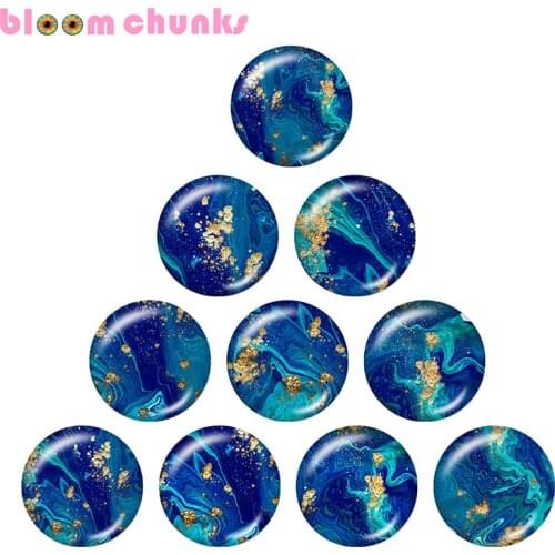 Golden bule pattern 12mm/18mm glass snap button jewelry Round glass cabochon jewelry flat back Making findings C1343