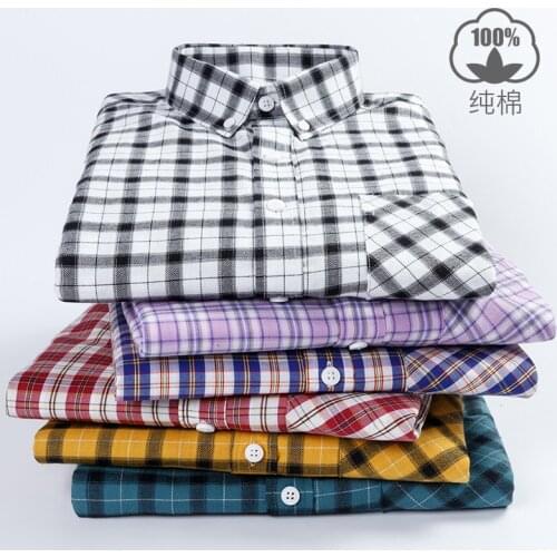Thin cotton shirt mens loose casual Lapel youth Plaid long sleeve fashion versatile no iron mens shirt wholesale