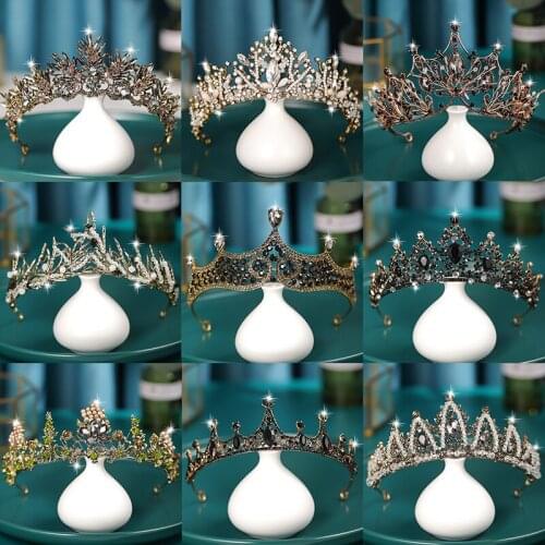 Baroque Vintage Black Tiaras And Crowns Rhinestone Queen King Diadems Wedding Hair Accessories Bridal Crown Women Headpiece