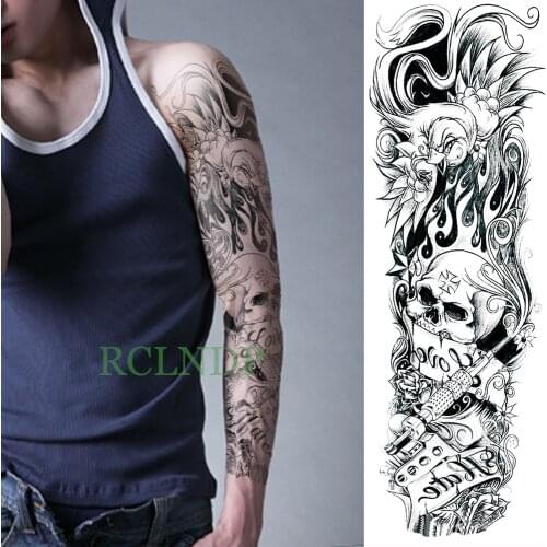 Waterproof Temporary Tattoo Sticker full arm large size skull hell tatto stickers flash tatoo fake tattoos for men women
