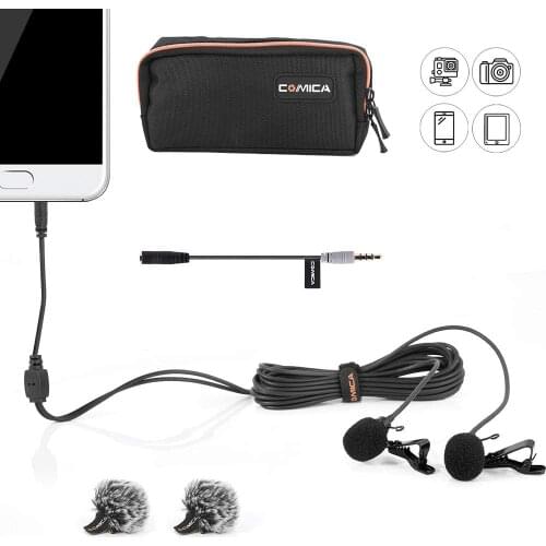 Comica CVM-D02 Dual-head Lavalier Microphone Clip-on mini Omnidirectional Condenser mic interview microphone for Iphone Camera