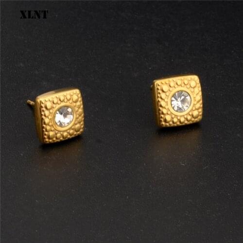 XLNT White Rhinestone Fashion Crystal Stud Womens Earrings White Square Earrings For Women Trendy Jewelry