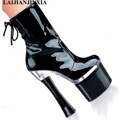 LAIJIANJINXIA Sexy 18cm Square High-Heels Platform Shoes Night Party Pole Dancing Shoes Ankle Boots Dance Shoes