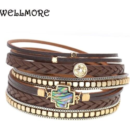 WELLMORE vintage leather bracelets for women cross charm bracelets fashion Bracelets & Bangles Female fashion Jewelry