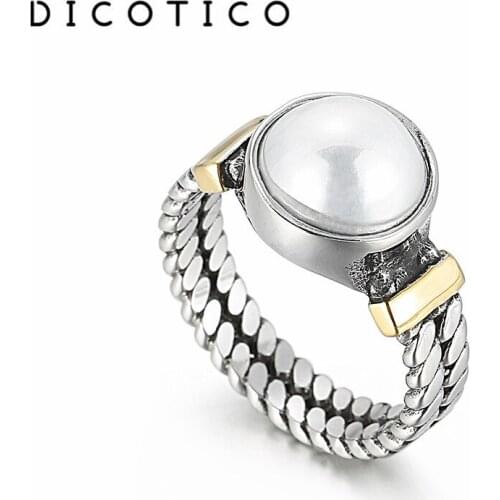 Rings For Women Stainless Steel Shell Pearl Woman Ring Party Jewelry Accessories Double Layer Metal Vintage Bague Free Shipping