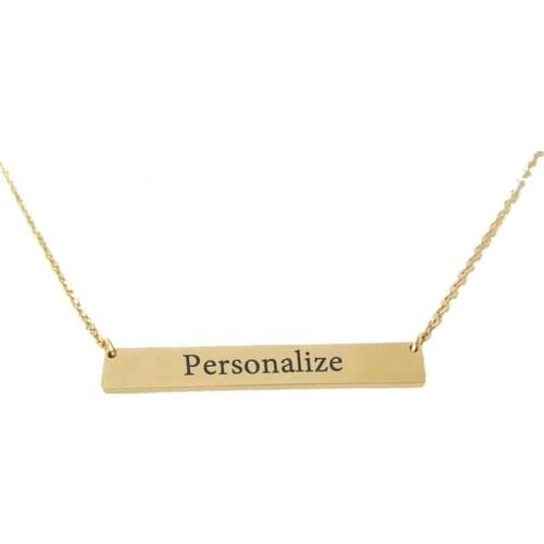 Gold Personalized Or Blank Bar Pendant Necklace Stainless Steel Custom Name Plate Necklace Can Engrave Word Letters Pendant