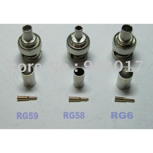 3-piece BNC Male Crimp Connector RG58 or RG59 or RG6 100 Pcs Per Lot HOT Sale